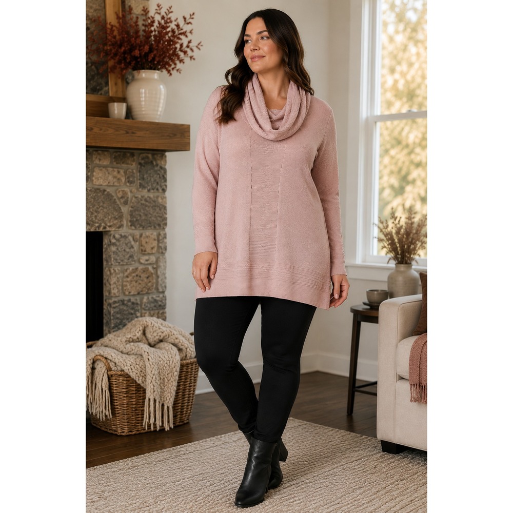 Calvin Klein 1X Dusty Pink Cowl Neck Sweater Tunic Pullover Oversized Cozy Knit